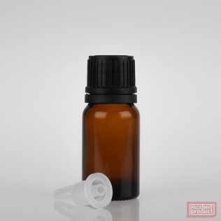 10ml Amber Glass Pharmacy Bottle with Dripulator and Black Tamper Cap