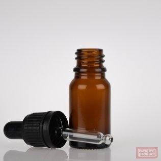 10ml Amber Glass Pharmacy Bottle with Black Dropper Tamper Cap