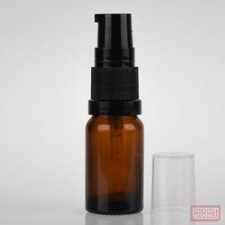 10ml Amber Glass Pharmacy Bottle with Black Serum Pump and Clear Overcap