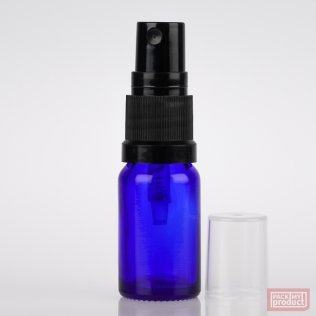 10ml Blue Glass Pharmacy Bottle with Black Atomiser and Clear Overcap