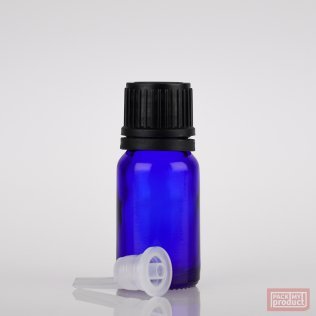 10ml Blue Glass Pharmacy Bottle with Dripulator and Black Tamper Cap