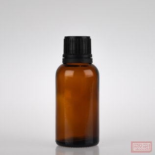 30ml Amber Glass Pharmacy Bottle with Black Tamper Cap