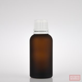 30ml Frosted Amber Glass Pharmacy Bottle with White Tamper Cap