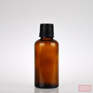 50ml Amber Glass Pharmacy Bottle with Black Tamper Cap