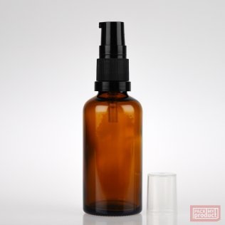 50ml Amber Glass Pharmacy Bottle with Black Serum Pump and Clear Overcap