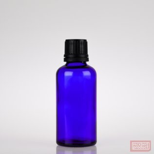 50ml Blue Glass Pharmacy Bottle with Black Tamper Cap