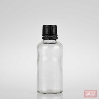 50ml Clear Glass Pharmacy Bottle with Black Tamper Cap