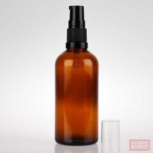 100ml Amber Glass Pharmacy Bottle with Black Serum Pump & Clear Overcap