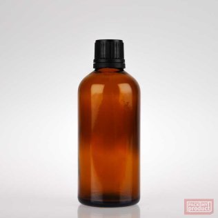 100ml Amber Glass Pharmacy Bottle with Black Tamper Cap