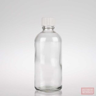 100ml Clear Glass Pharmacy Bottle with White Bakelite Cone Cap