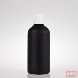 100ml Matt Black Glass Pharmacy Bottle with White Tamper Cap