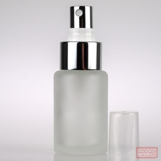 30ml Frosted Glass Round Bottle with Shiny Silver Atomiser