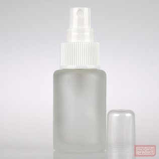 30ml Frosted Glass Round Bottle with White Atomiser and Clear Overcap