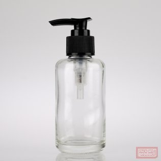 100ml Clear Glass Round Bottle with Black Locking Lotion Pump