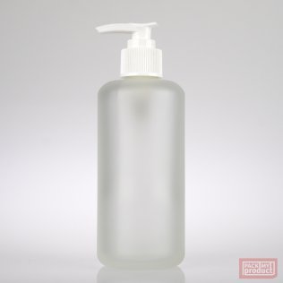 200ml Frosted Glass Round Bottle with White Locking Lotion Pump