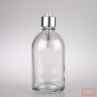 French Pharmacy Bottle Clear with Matt Silver Locking Lotion Pump
