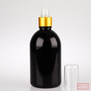 French Pharmacy Bottle Gloss Black with Matt Gold Lotion Pump and Clear Cap