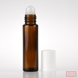 10ml Amber Glass Roll-on Bottle with Plastic Ball and White Cap