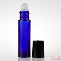 10ml Blue Glass Roll-on Bottle with Glass Ball and Black Cap