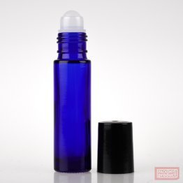 10ml Blue Glass Roll-on Bottle with Plastic Ball and Black Cap
