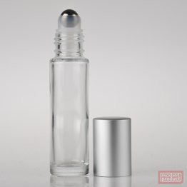10ml Clear Glass Roll-on Bottle with Metal Ball and Matt Silver Cap