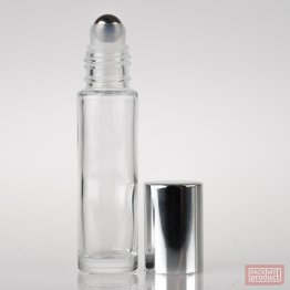 10ml Clear Glass Roll-on Bottle with Metal Ball and Shiny Silver Cap
