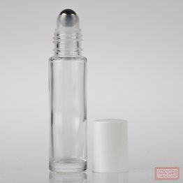10ml Clear Glass Roll-on Bottle with Metal Ball and White Cap