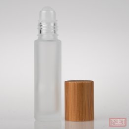 10ml Frosted Glass Roll-on Bottle with Plastic Ball and Bamboo Cap