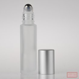 10ml Frosted Glass Roll-on Bottle with Metal Ball and Matt Silver Cap