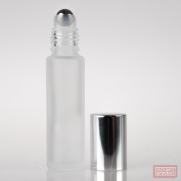 10ml Frosted Glass Roll-on Bottle with Metal Ball and Shiny Silver Cap