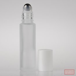 10ml Frosted Glass Roll-on Bottle with Metal Ball and White Cap