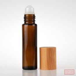 10ml Amber Glass Roll-on Bottle with Plastic Ball and Bamboo Cap
