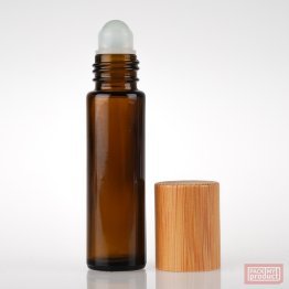 10ml Amber Glass Roll-on Bottle with Glass Ball and Bamboo Cap