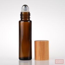 10ml Amber Glass Roll-on Bottle with Metal Ball and Bamboo Cap