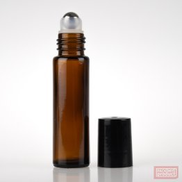 10ml Amber Glass Roll-on Bottle with Metal Ball and Black Cap