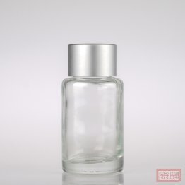 30ml Clear Glass Round Bottle with Matt Silver Wadded Cap