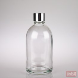 French Pharmacy Bottle Clear Glass with Shiny Silver Wadded Cap