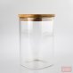 1100ml Tall Square Clear Glass Jar with Bamboo and Silicon Lid