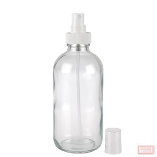 250ml Clear Glass Boston Bottle with White Atomiser