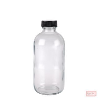 250ml Clear Glass Boston Bottle with Black Cap