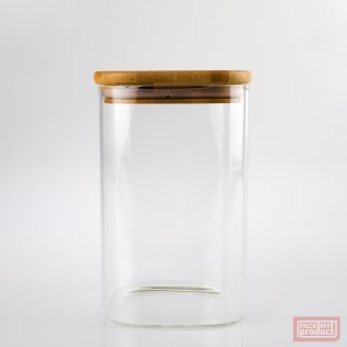 1400ml Tall Square Clear Glass Jar with Bamboo and Silicon Lid