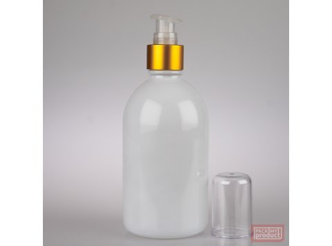 French Pharmacy Bottle Gloss White with Matt Gold Lotion Pump and Clear Overcap